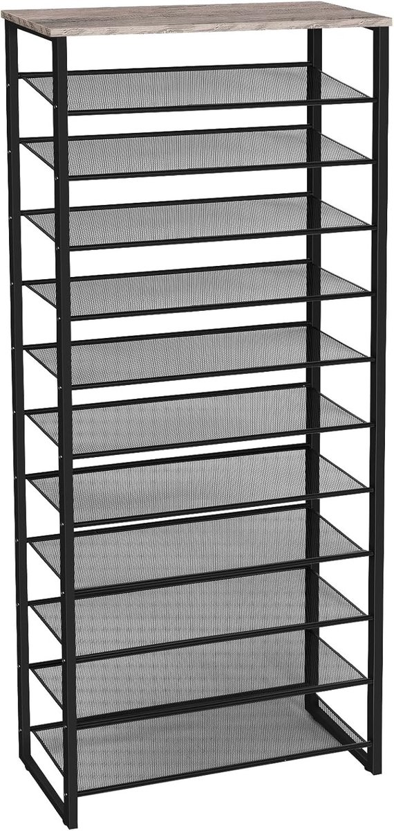 Grote schoenenrek met 12 lagen, metalen frame, industrieel ontwerp, voor 35-45 paar schoenen, ideaal voor gang, woonkamer en slaapkamer, grijs-zwart