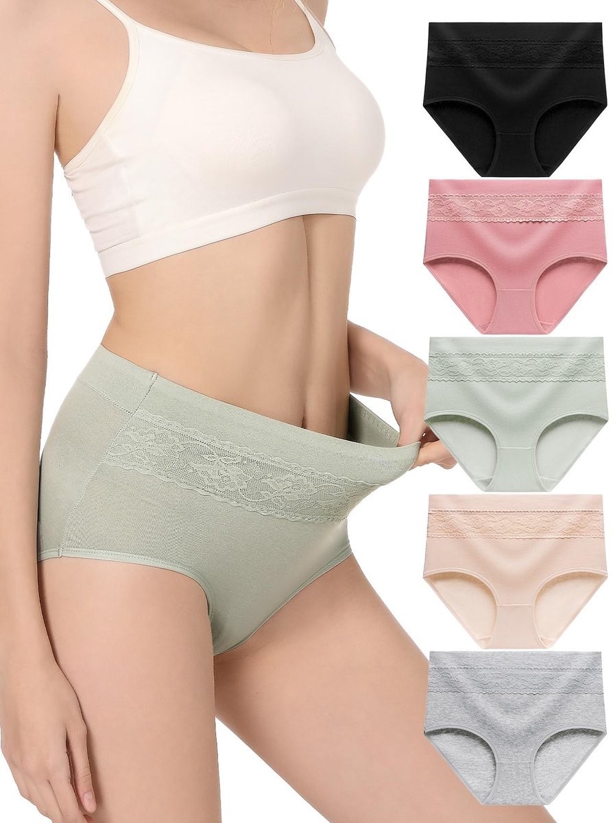 Dames Ondergoed - Hoge Taille Katoen 5 Stuks Multicolor