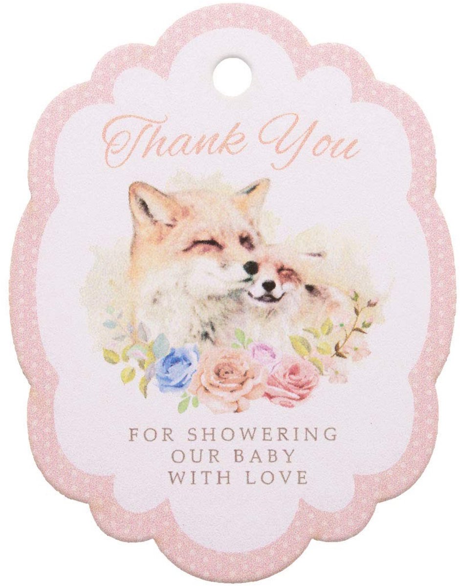 Set van 50 Baby Shower Bedanktags - Fox Themed - Roze
