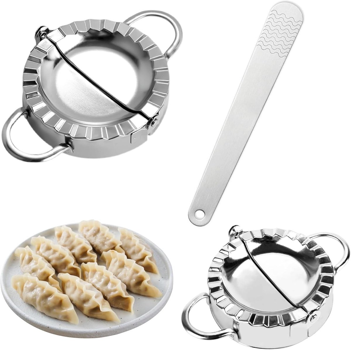 Set van 3 RVS Dumpling Moulders - Perfect voor Dumplings, Empanadas en Tortellini - Inclusief Kleine en Grote Mallen (75mm en 95mm)