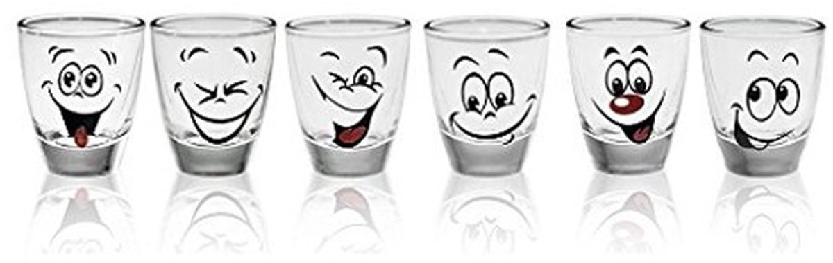 Set van 6 Shotglazen - 25 ml met Humoristisch Motief