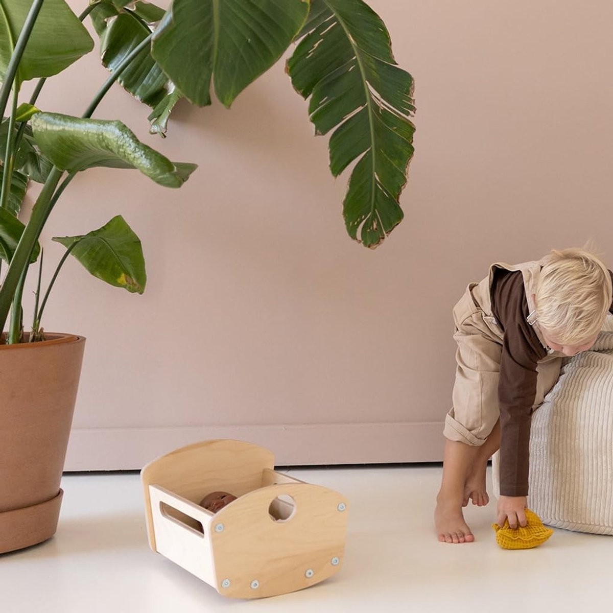 Houten Poppenbed - Natuurlijk