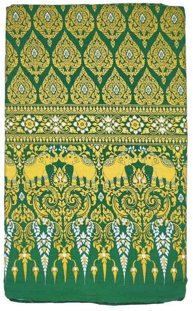 Sarong Bed Sheet - Thai Olifantenpatroon - 200 x 110 cm - Groen