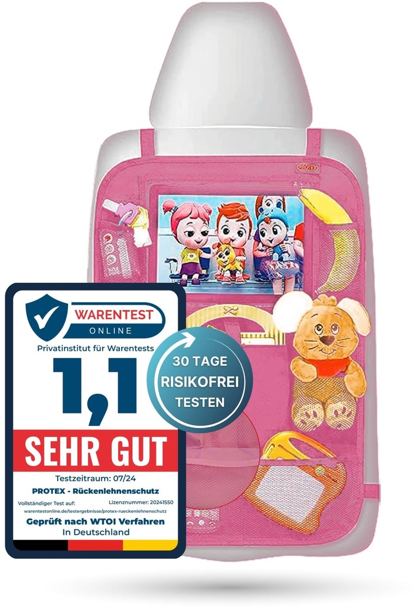 Achterbankbescherming en Organiser - Waterafstotend met Tabletcompartiment - Roze