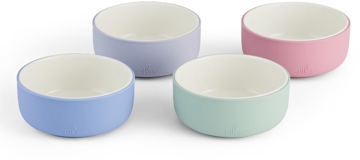Set van 4 Porselein Kinderschalen met Siliconen Hoes - Blush Sage Misty Blue Lilac