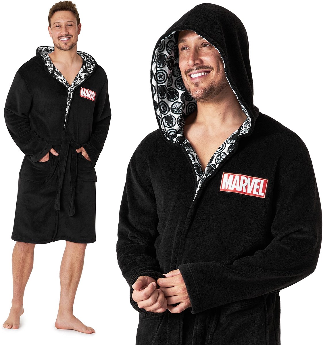 Fleece badjas voor heren met capuchon - Zwart