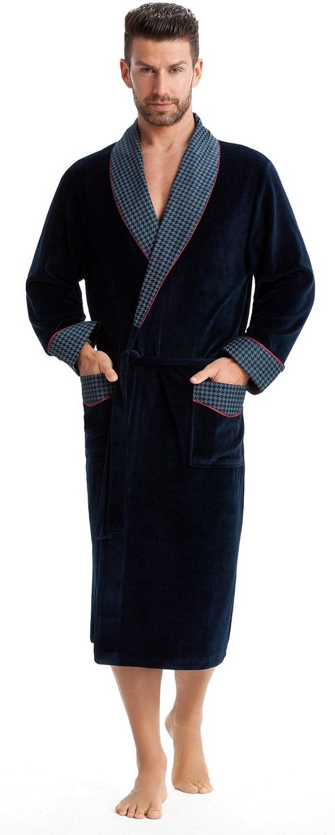 Elegante en Zachte Badjas voor Mannen - Korte Mouwen - Donkerblauw