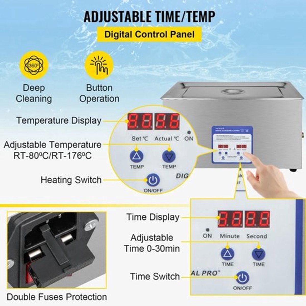 Ultrasoon reiniger - Draagbaar - Reinigingsapparaat voor Sieraden en Brillen - 316 RVS - Capaciteit 30L - Frequentie 40kHz - 220V - Zilver