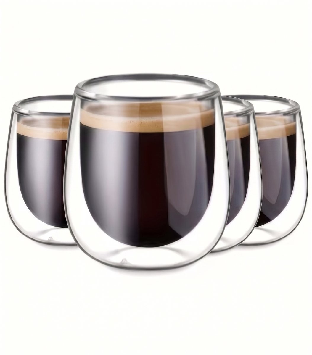 IXEN Espresso Glazen Set van 4 – 90 ml Dubbelwandig Borosilicaatglas – Zwevend Effect – Hittebestendige Espressokopjes