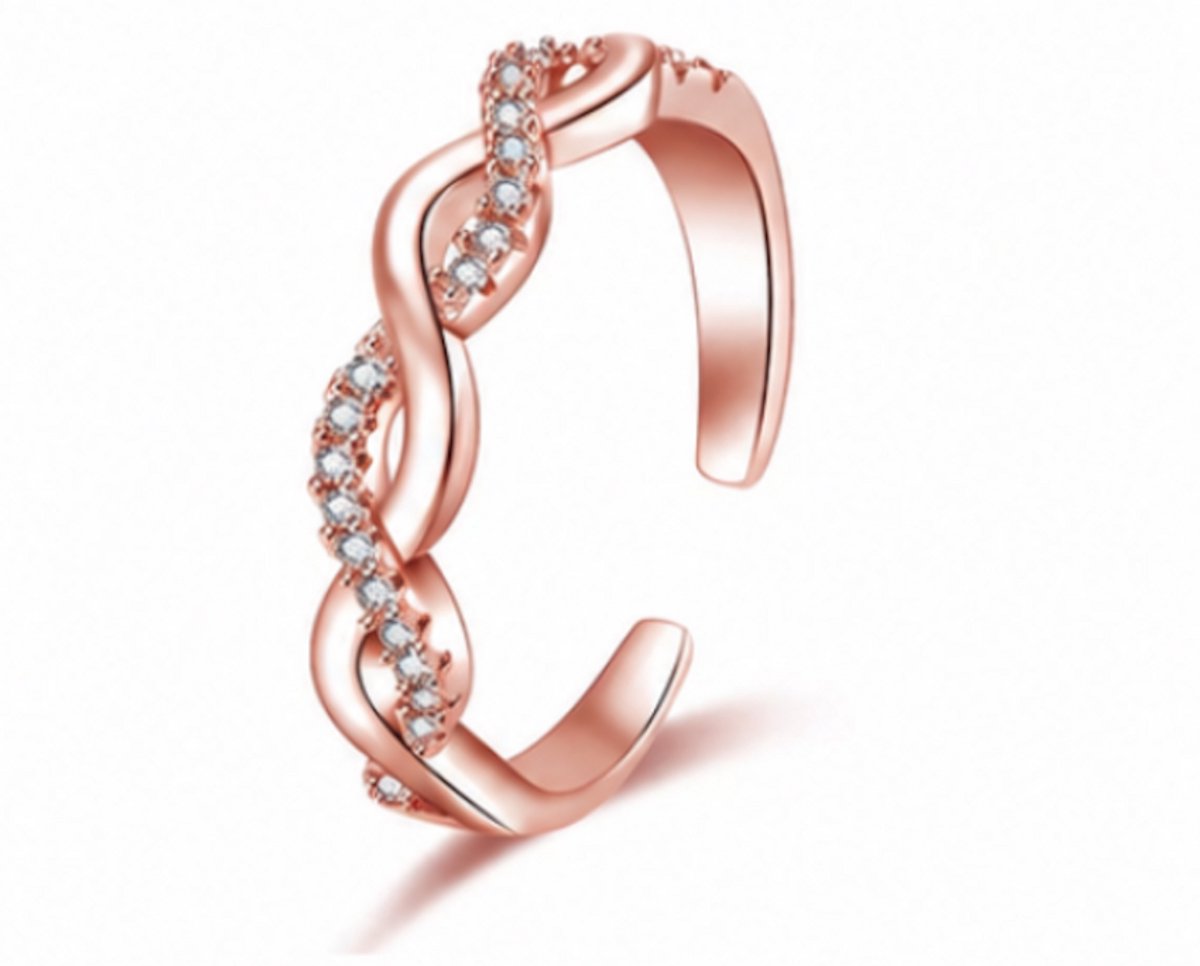 Verstelbare ring - Roos goudkleurig - Verguld - Dames Ring met zirkonia - Roestvrijstalen Ringen - Sieraden – Cadeau tip – Hip - Trendy