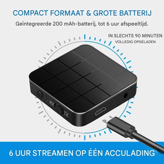 carmdering - Bluetooth Transmitter & Receiver 2 in 1 - BT 5.0 - 3.5MM AUX / RCA - Bluetooth Zender - Bluetooth 5.4 Receiver - Bluetooth Ontvanger - Bluetooth Transmitter- Draadloze Ontvanger - Voor auto-tv-pc — afbeelding 3