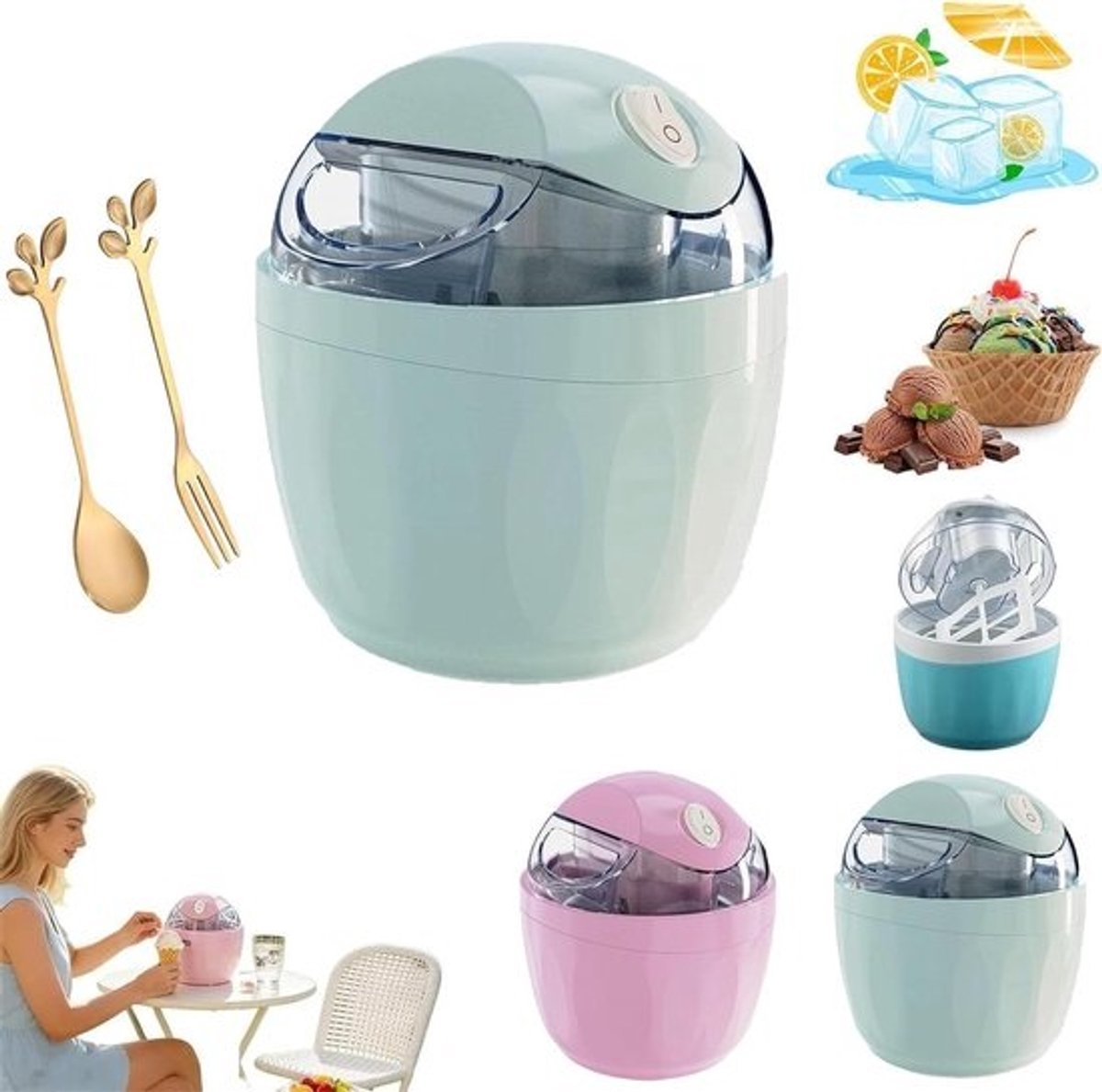 Mini Ijsmachine - Dessertmaker IJsmaker - Zelf Desserts Maken - Snelle Portie - 18 x 16 cm - Groen