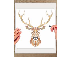 Herbruikbaar plastic sjabloon voor geometrische dieren, hertenkop 30 x 30 cm, ideaal voor schilderen op hout, muren, canvas en interieurdecoratie