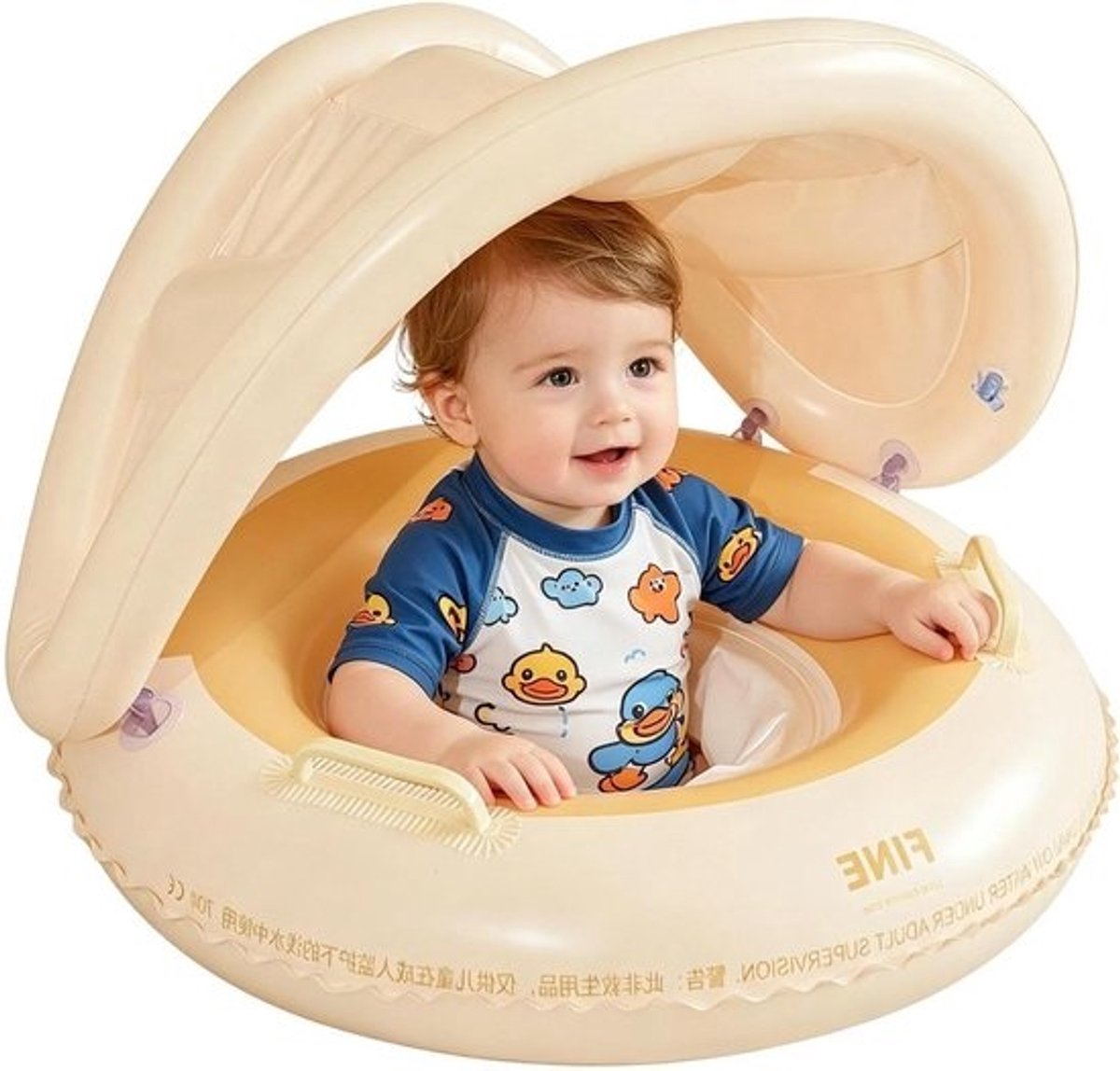 Kinderzwembadvlotter met Luifel - Baby zwemzitje Waterspeelgoed - Veilig Buitenspelen - Verstelbare UV-bescherming - 56 cm - Bear