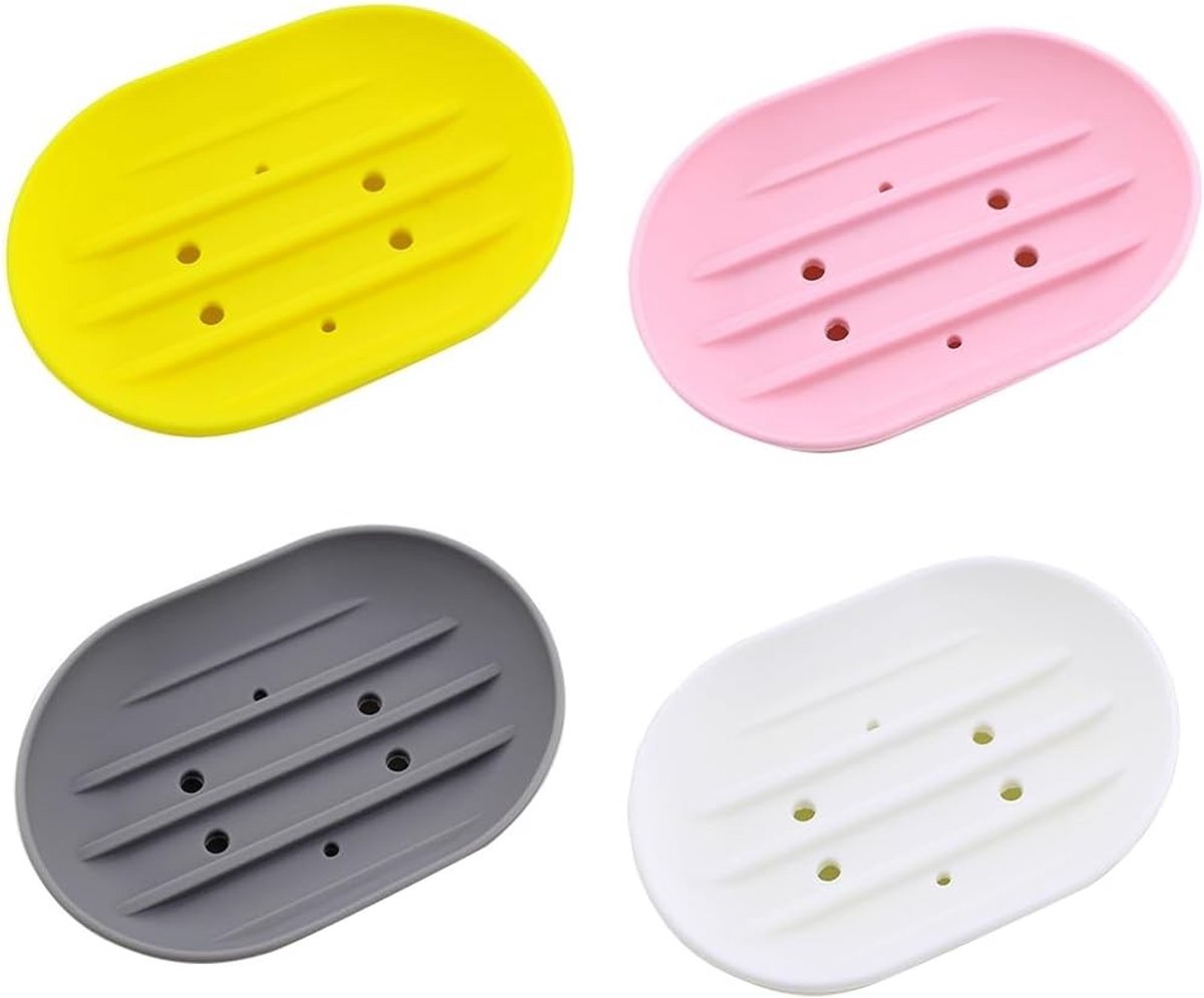 Set van 4 siliconen zeepbakjes met afvoer, antislip en flexibele design voor badkamer en keuken, houdt zeep droog en schoon in diverse kleuren