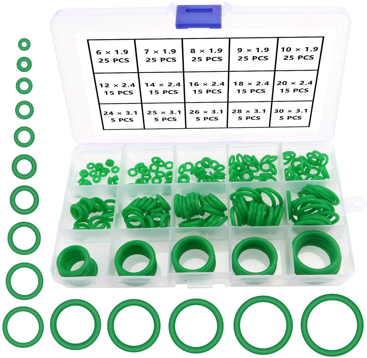 225 Stuks 15 Maten Groene O-Ringen Assortiment, Siliconen O-Ringen voor Loodgieterij, Afsluitringen en Auto Reparatie