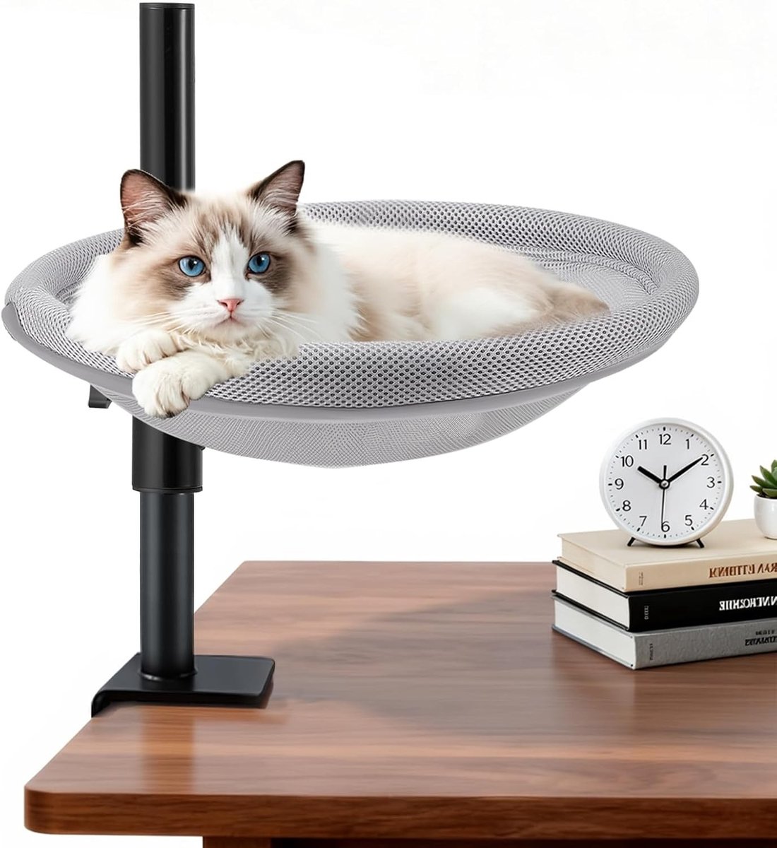 Verstelbaar Kattenbed voor Bureau, 360° Draaiend, Dubbelzijdig Ademend Mesh Hangmat voor Zomer, Ruimtebesparende Koele Slaapplek voor Katten