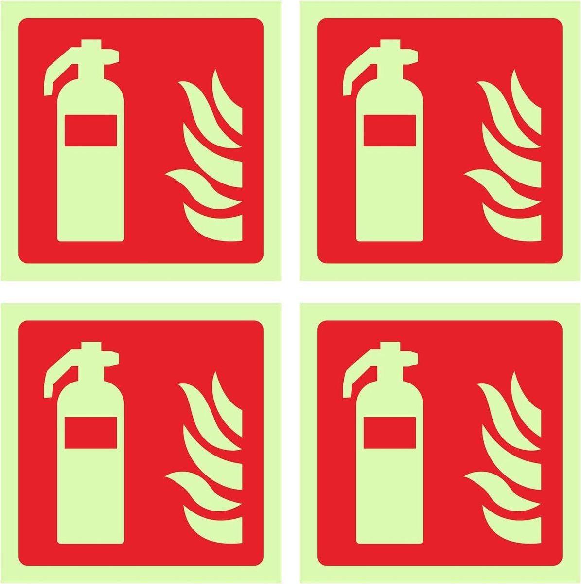 Set van 4 Brandblusser Stickers 10x10cm, Zelfklevende PVC Photoluminescente Veiligheidssignalen voor Thuis en Kantoor
