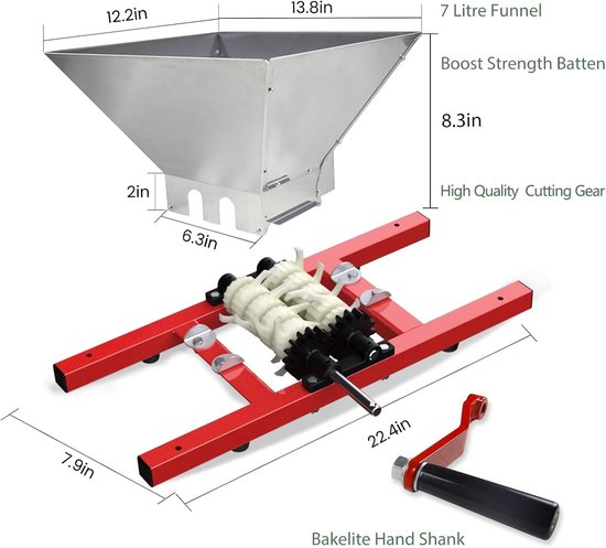 RVS Fruitpers en Maïsvermaler van 7L - Appel- en Druivenmolen met Handmatige Kurbel voor Wijnproductie en Fruitverwerking — afbeelding 2