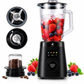 NovaWare Blender – 1.5L – Met Koffiemolen / Bonenmaler Functie 250ML - Smoothie Maker - 1000W - Met Display - Glas - Zwart