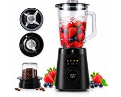 NovaWare Blender – 1.5L – Smoothie Maker - Incl. Koffiemolen / Bonenmaler Functie 250ML - 1000W - Met Display - Glas - Zwart