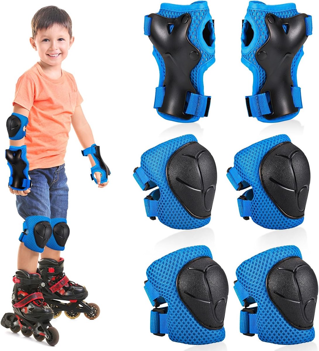 6 Stuks Skate Beschermset Kinderen - Skate Bescherming - Kind Beschermingsset - Knie, Elleboog, Pols, Beschermers - Sportveiligheid - Verstelbare - Voor Skaten, Fietsen, Fietsen, Rolschaatsen, Steps