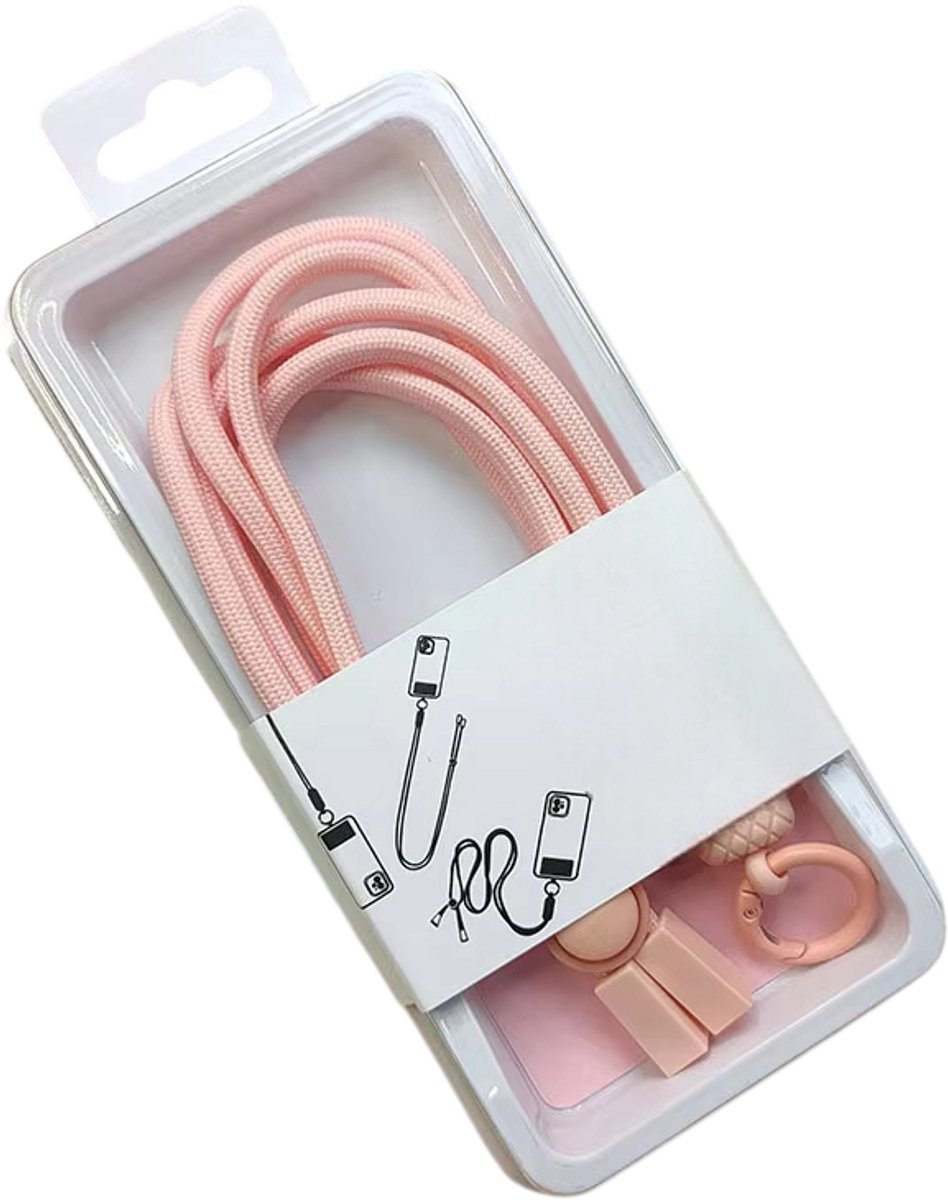 Universeel Telefoonkoord – Afneembaar en Draaibaar Mobiel Hangkoord, Kleurrijk Telefoonaccessoire voor Smartphone - Roze