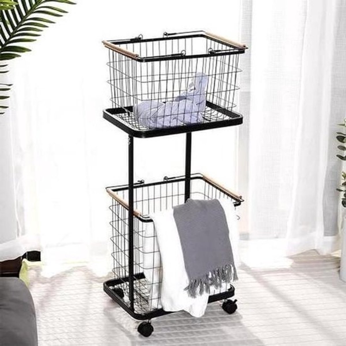 Wasmand met wielen - Waskarrt Sorteerder - Wassen Sorteren - Afneembare manden - 909 x 406 x 29 cm - Zwart