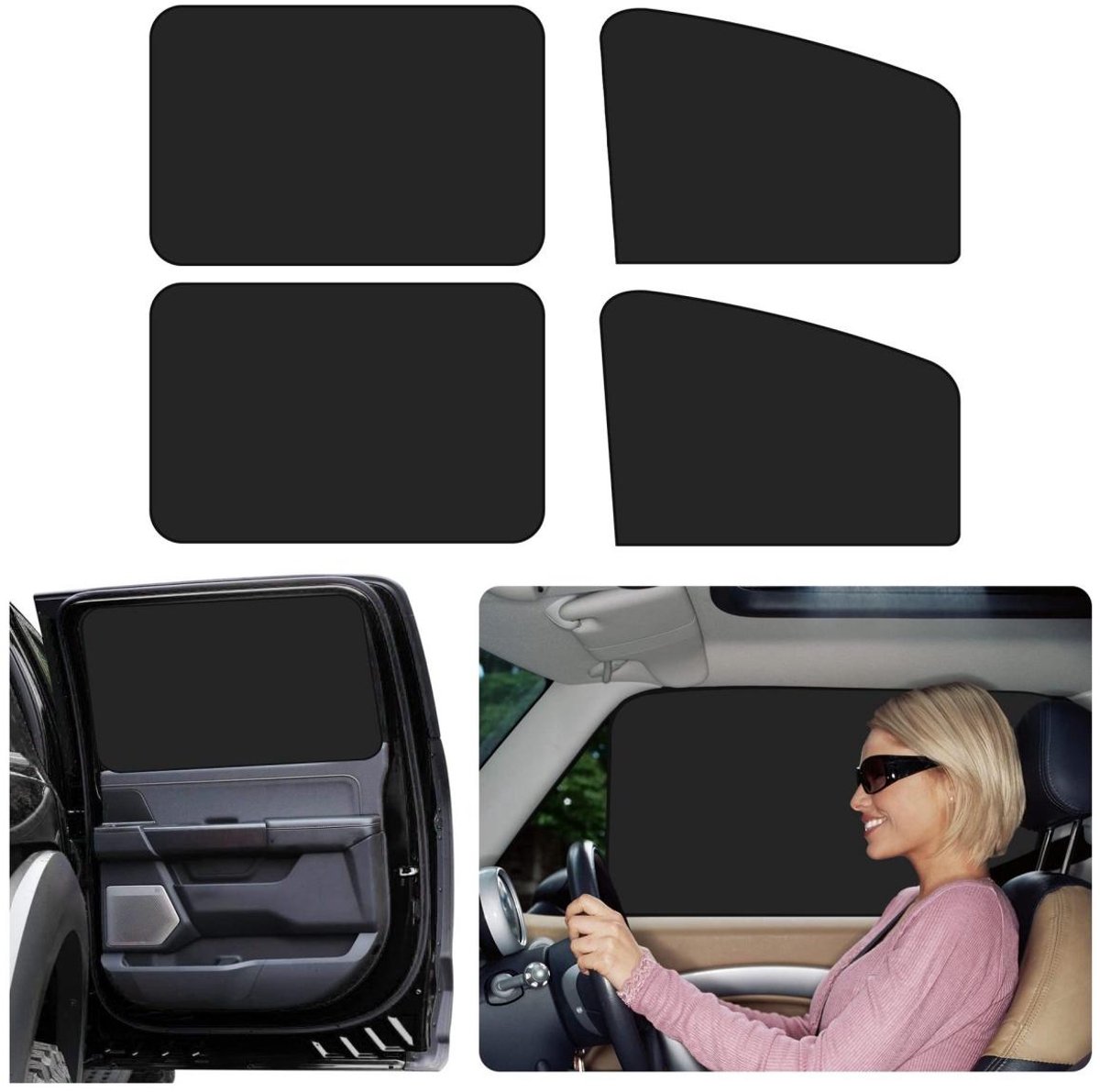 SSTRWGOOD 4 Stuks Zonnescherm voor Zijruiten - Magnetisch Autogordijn - UV Bescherming en Privacy - Geschikt voor Auto Zijramen - Opvouwbaar en Lichtdicht - Polyester Materiaal