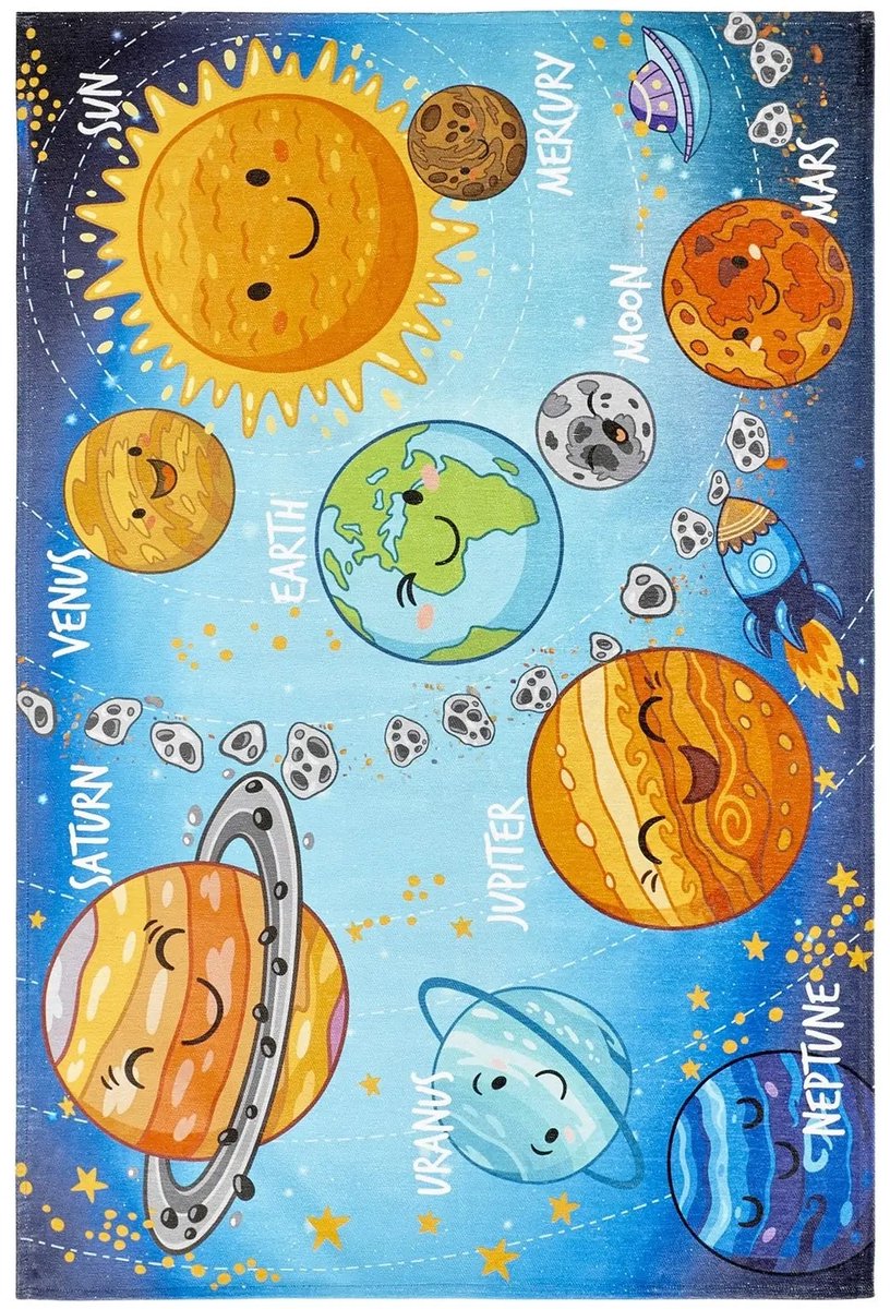 Dutch XXL Kindervloerkleed | Tapijt | Sympathy | Planeten | Multikleur | 160x230 cm