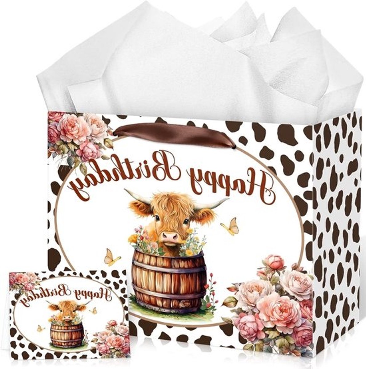 Cadeautasjes Koe - Geschenktasjes Papier - Verjaardag Vieren - Dierlijk Thema - 3 Stuks - Wit