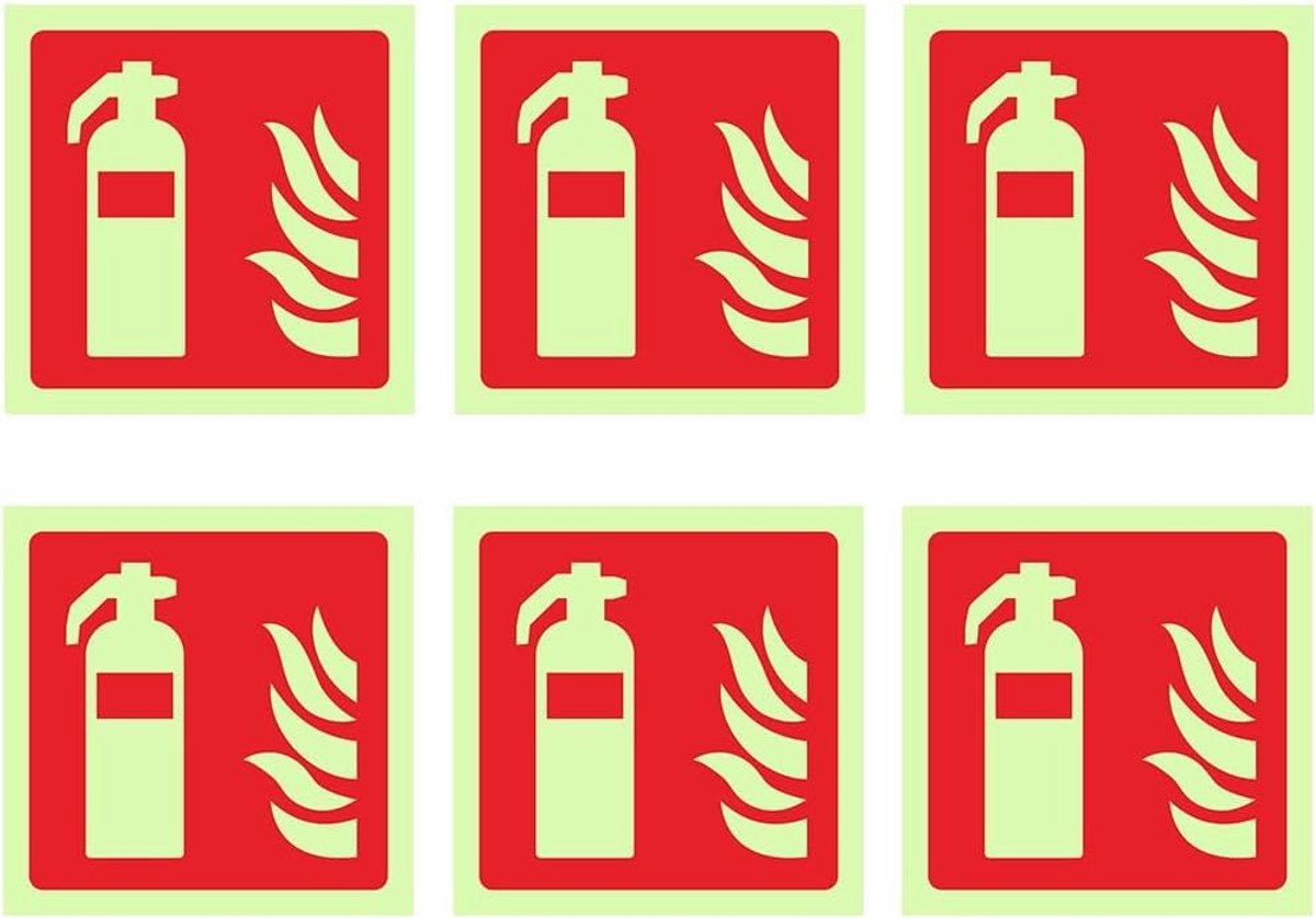 Brandblusser Signaal Na Waarschuwingsborden, Set van 6, Veiligheidsborden, Zelfklevend, Weerbestendig, PVC, Binnen en Buiten Gebruik, Brandveiligheid, Noodsignalen, Iconen