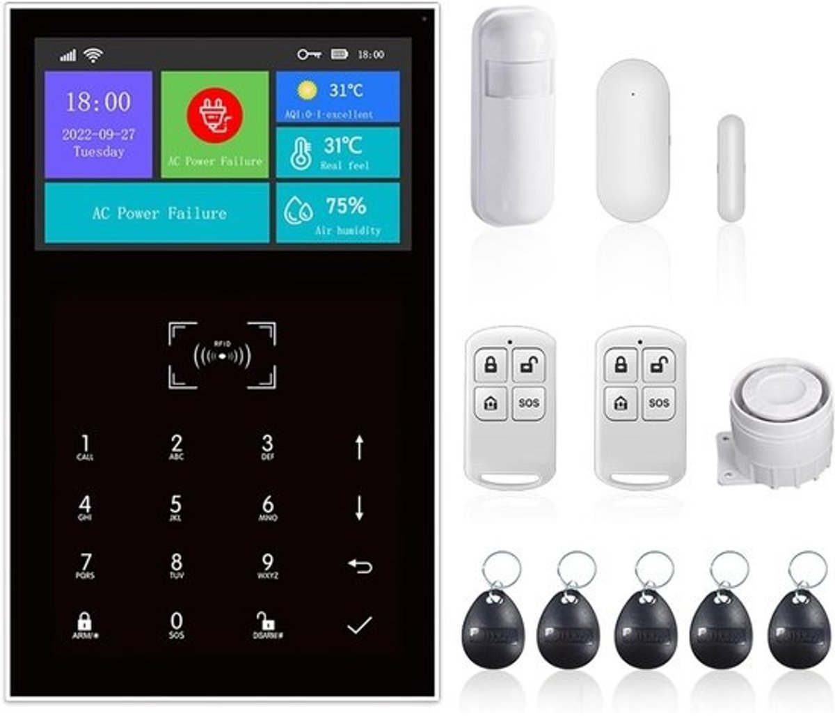 Smart Home Alarm - Inbraaksysteem Beveiliging - Huis Beveiligen - Touchscreen Bediening - 25 x 15 x 15 cm
