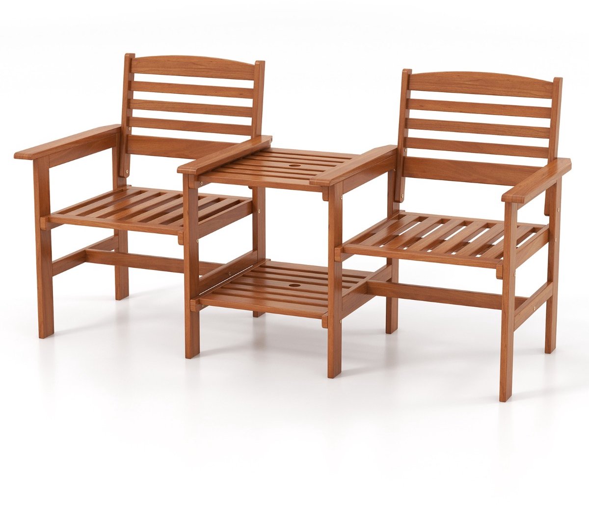 SureDeal® - Tuinmeubel - Terraszitset - Tafel Zits Houten - Salontafel - Parasolgat Weerbestendige Tuinmeubelset - 159,5x61,5x88 cm - Natuurlijk