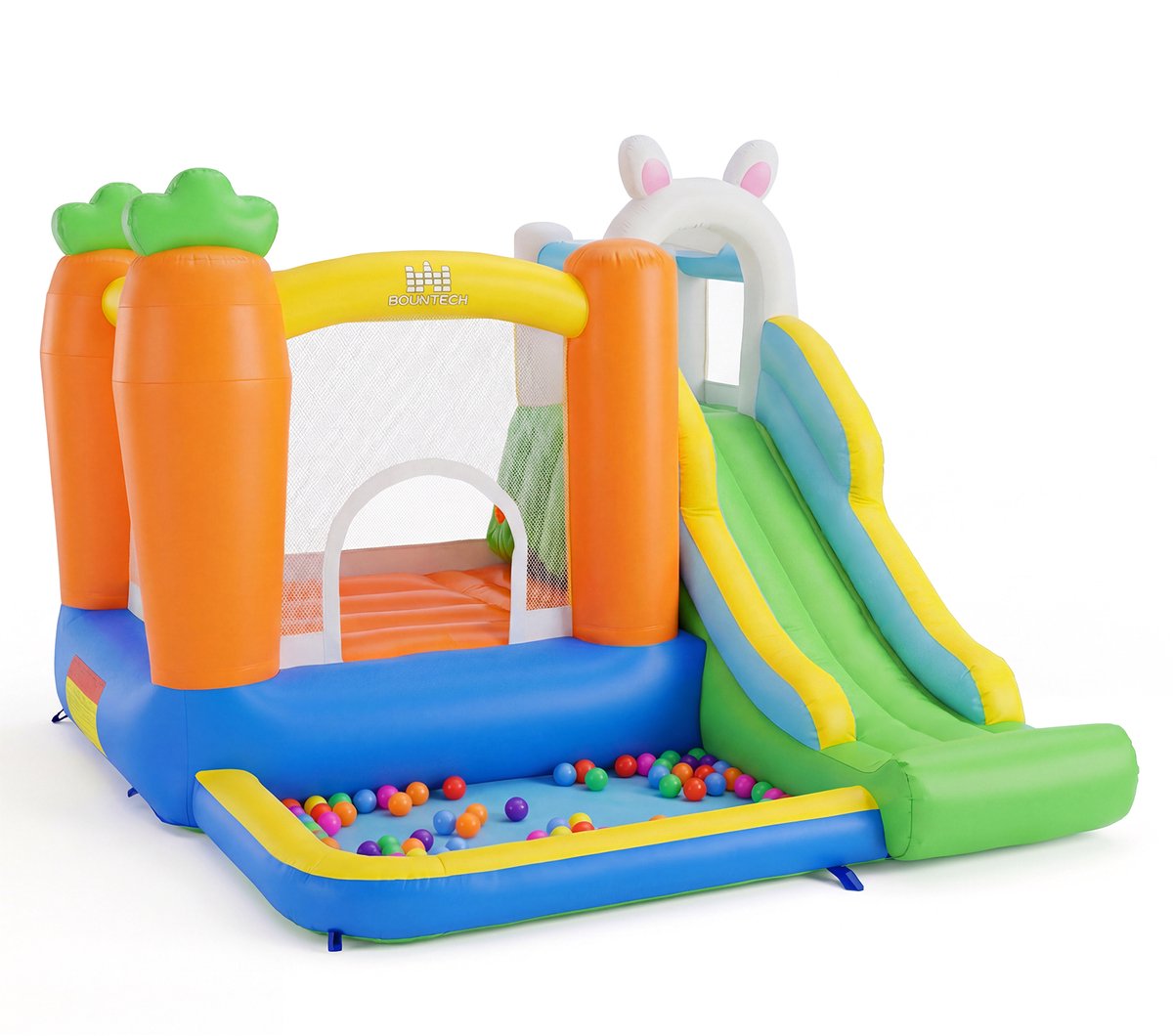 SureDeal® - Kussen - Opblaasbaar Springkasteel - Glijbaan Ballenbad Basketbalring - Klimwand Springkasteel - Ballen - 280x245x193 cm - Multikleur