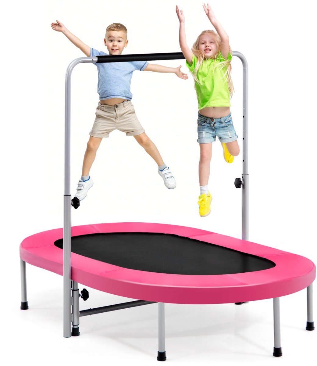 SureDeal® - Trampoline - Personen Trampolines - Hoogteverstelbare Handgreep Mini - 154x90x92 cm - Roze