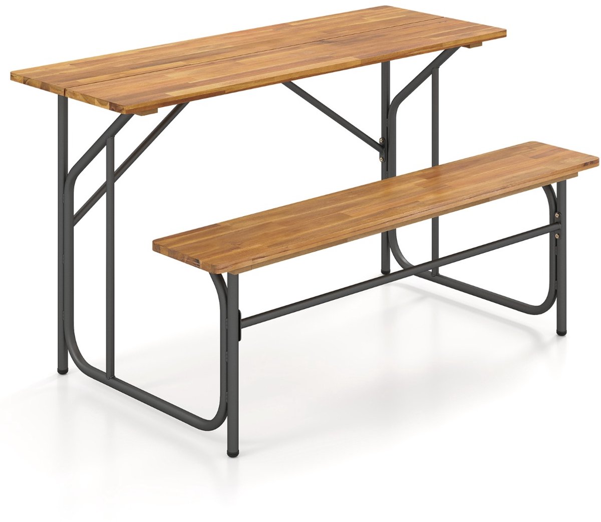 SureDeal® - Tuinmeubel - Tweezits Tuintafel - Stoelset Picknicktafel - Stoelen Robinia Eetmeubilair - Buiten - 132x81,5x75 cm - Zwart + Naturel