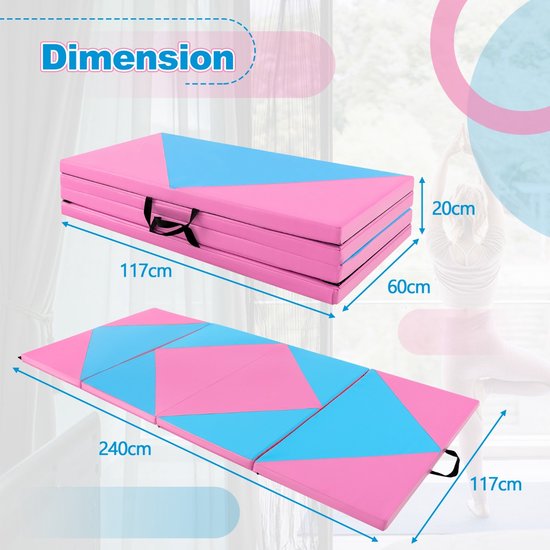 SureDeal® - Yogamatt - Opvouwbare Zachte Gymmat - Blauw - 240x117x5 cm - Roze + Blauw van suredeal — afbeelding 3