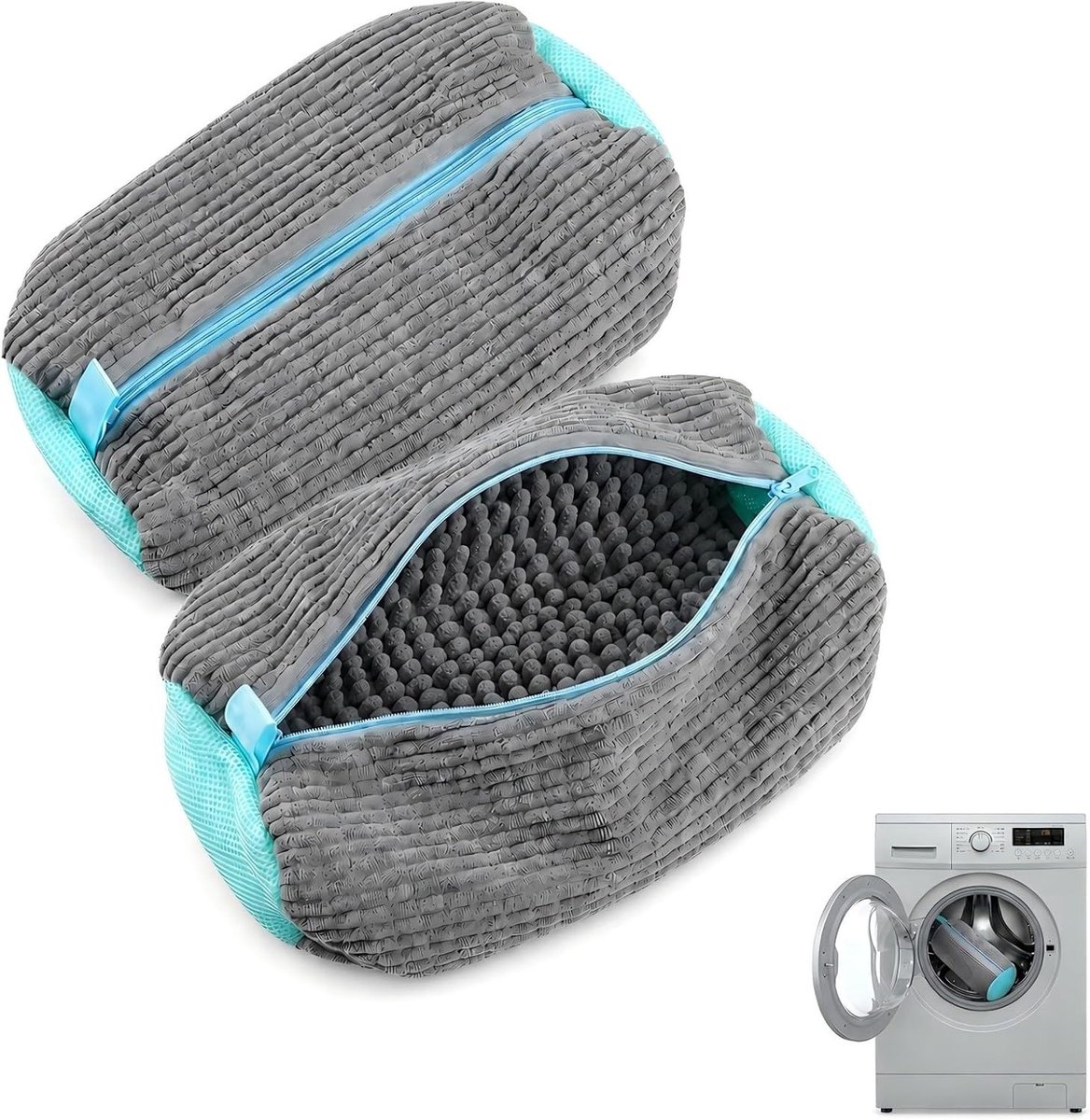 Schoenzak voor Wassen met Rits - 2 Stuks Waszak voor Sneakers en Tennisschoenen, Bescherming en Gemak in Grijs