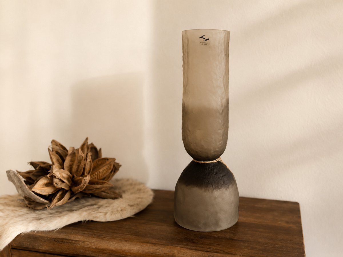 Pomax Diabolo Vaas - Windlicht Smoke Glas Ø16,5 x H44 cm