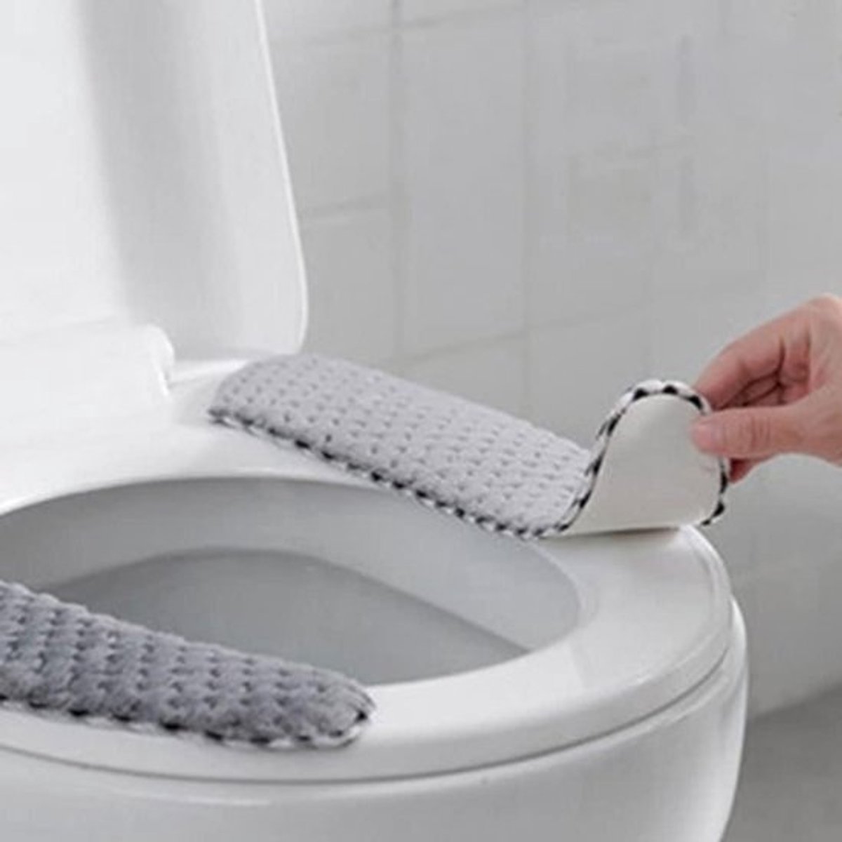 Toiletstoelhoes - Zachte WC Bril - Comfort in de Kou - Zelfklevend - 37 cm - Grijs