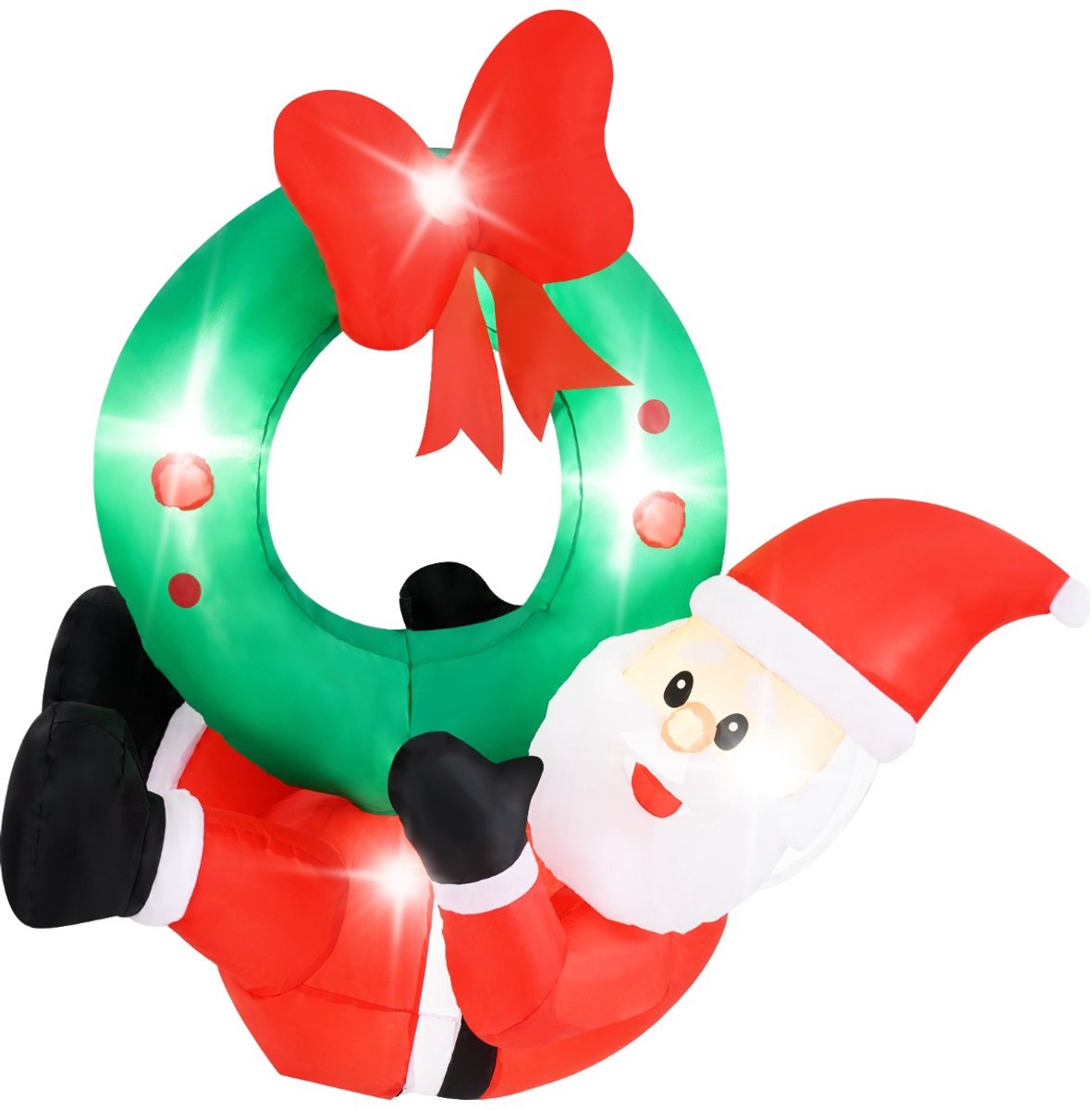 SureDeal® - Kerstbom - Led kerstboom - Opblaasbare Kerstman krans - Kerstkrans - Rode Strik - 120x50x120 cm - Zoals Afgebeeld op de Foto