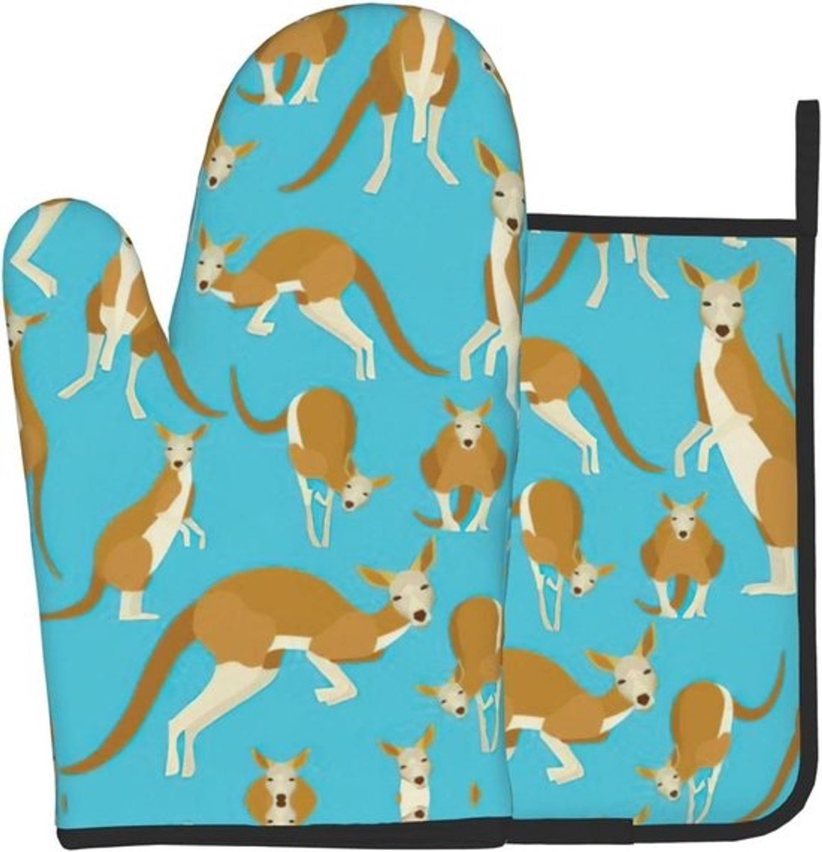 Ovenwanten Set - Keukenhandschoenen Pannenlap - Koken Bakken Grillen - Hittebestendig Katoen Vulling - 28 x 18 cm - Zwart