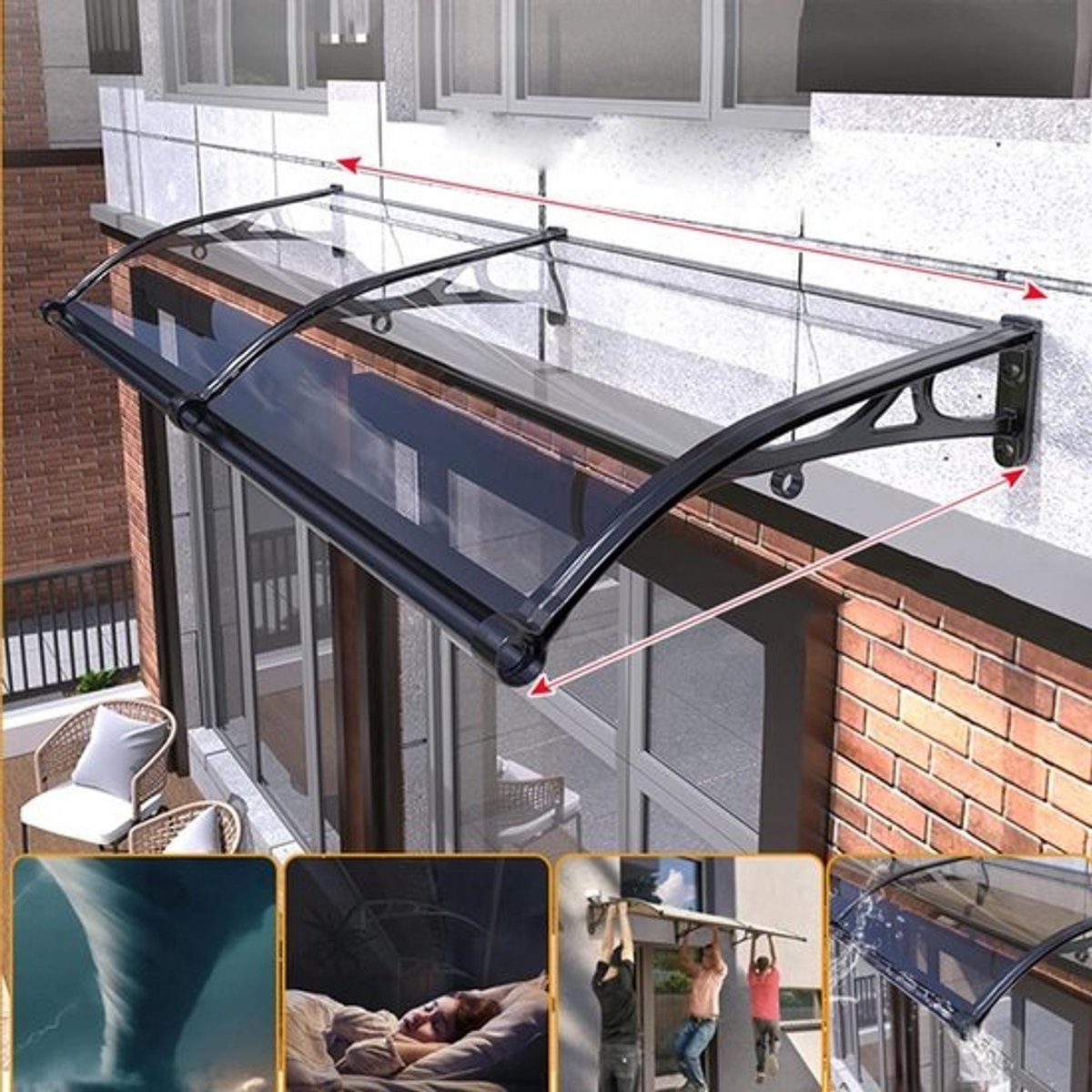 Luifel voor buitendeur - Deur overkapping Lessenaarsdak - Bescherming tegen weersinvloeden - Slagvast polycarbonaat - 100 x 250 cm