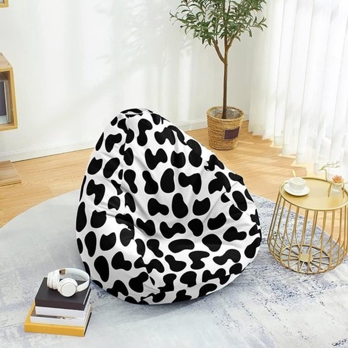 Zitzak Stoel - Bean Bag Cover - Ontspannen Zitten - Hoge Rugleuning - 80x90 cm - Zwart Gevlekt