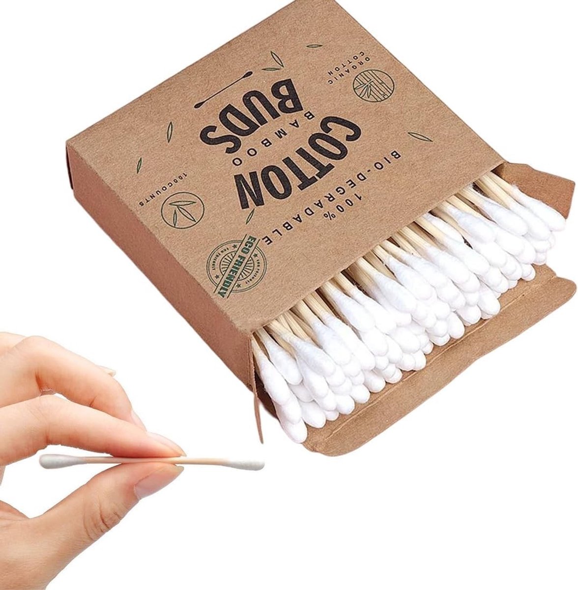 Biologische en plasticvrije wattenstaafjes van bamboe - 100% afbreekbaar en milieuvriendelijk - 100 stuks
