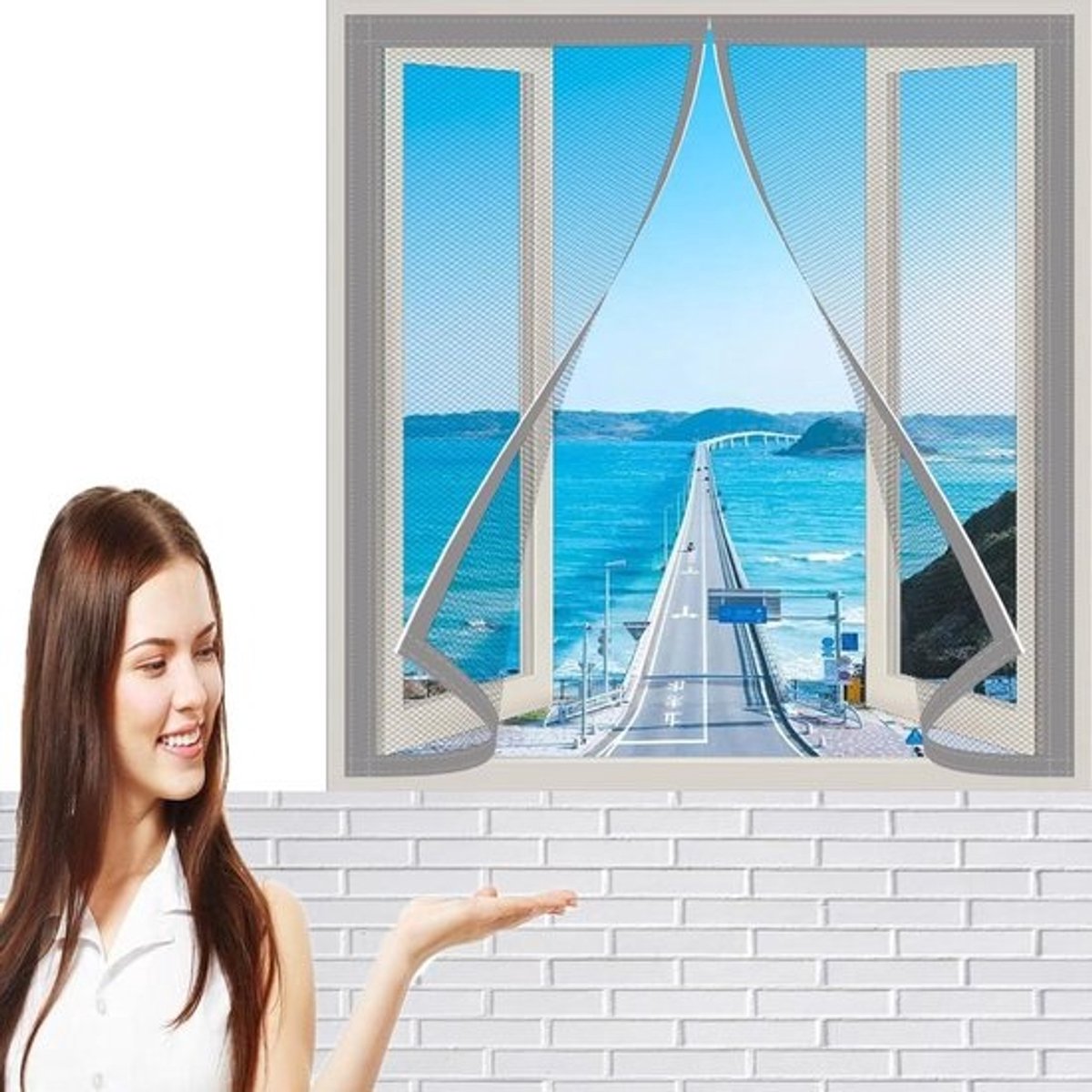 Anti-Muggengordijn - Vliegenhor Raam - Insecten Buiten Houden - Op Maat Gemaakt - 60 x 144 cm - Grijs