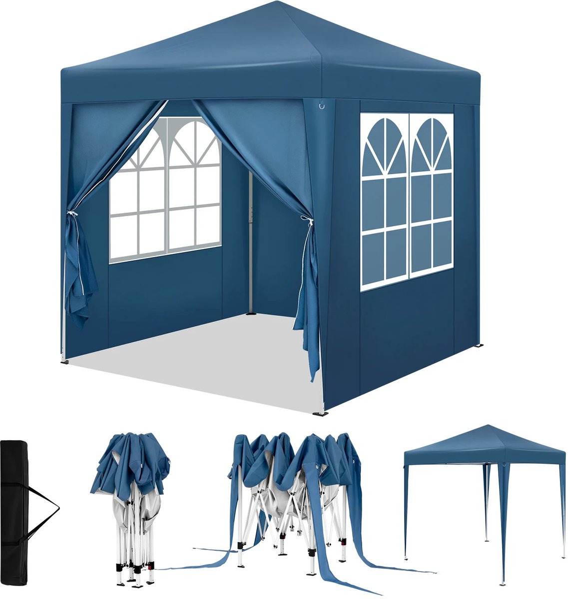 ArtiZo Partytent - tuinpaviljoen - opvouwbare buitenruimte - met 4 zijwanden - blauw - 2x2 mtr - verstelbare hoogte 232/236/240 cm