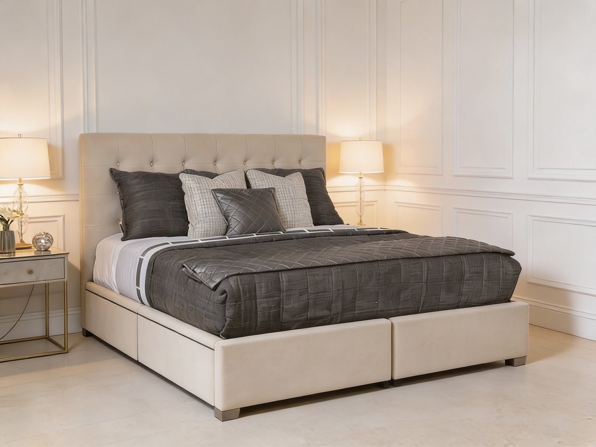 Montréva Boxspring Beige – Koningstijl – Luxe Beige Boxspring – Elegant Design Bed – Comfortabel Hotelbed