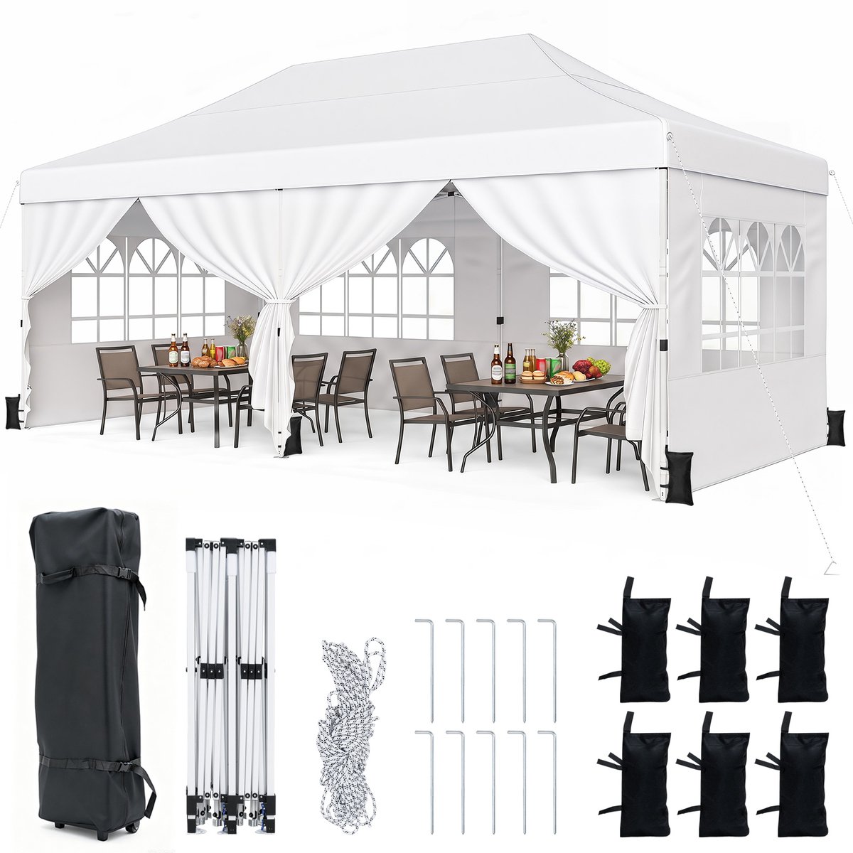 SureDeal® - Partytent - Vouwtent - Zijwanden Hoogte Verstelbare - 600x300x310 cm - Wit